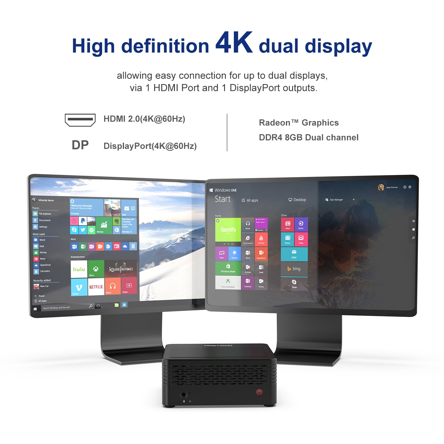 MinisForum EliteMini X500 Ryzen Mini PC - Shown with dual displays