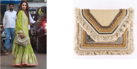 Boho sling bag at Lobaanya.com worn by Malliaka Arora