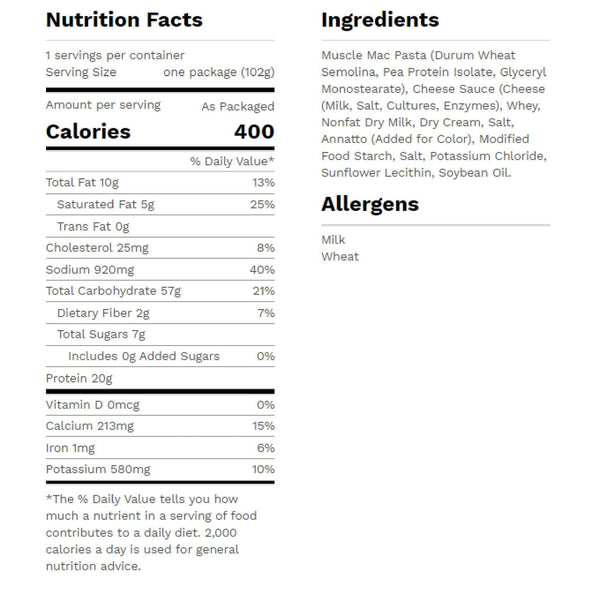 muscle mac nutrition label