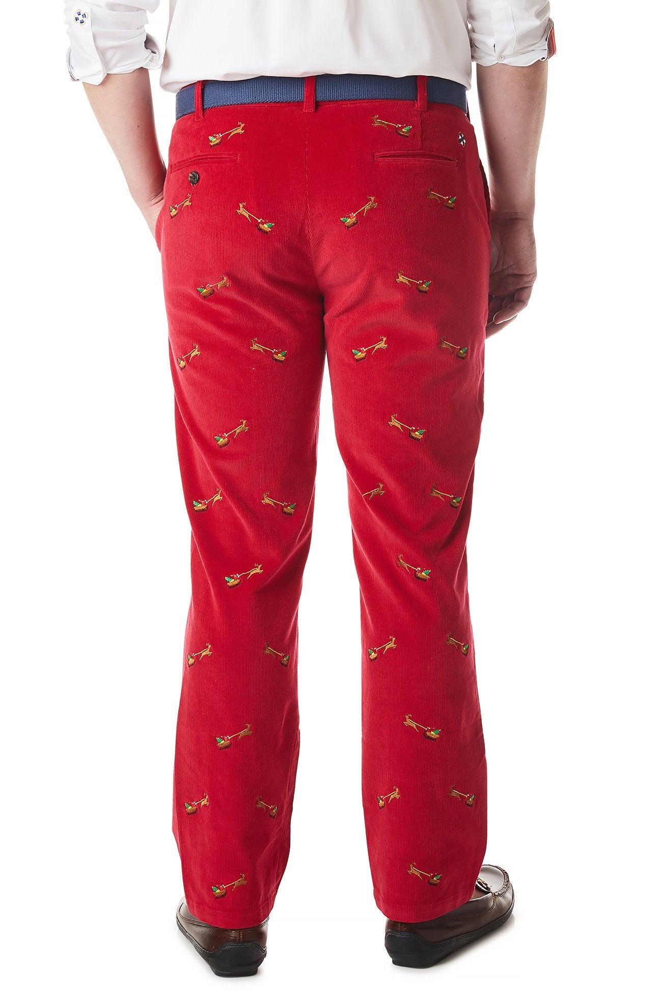 Beachcomber Corduroy Pant Crimson with Santa Sleigh