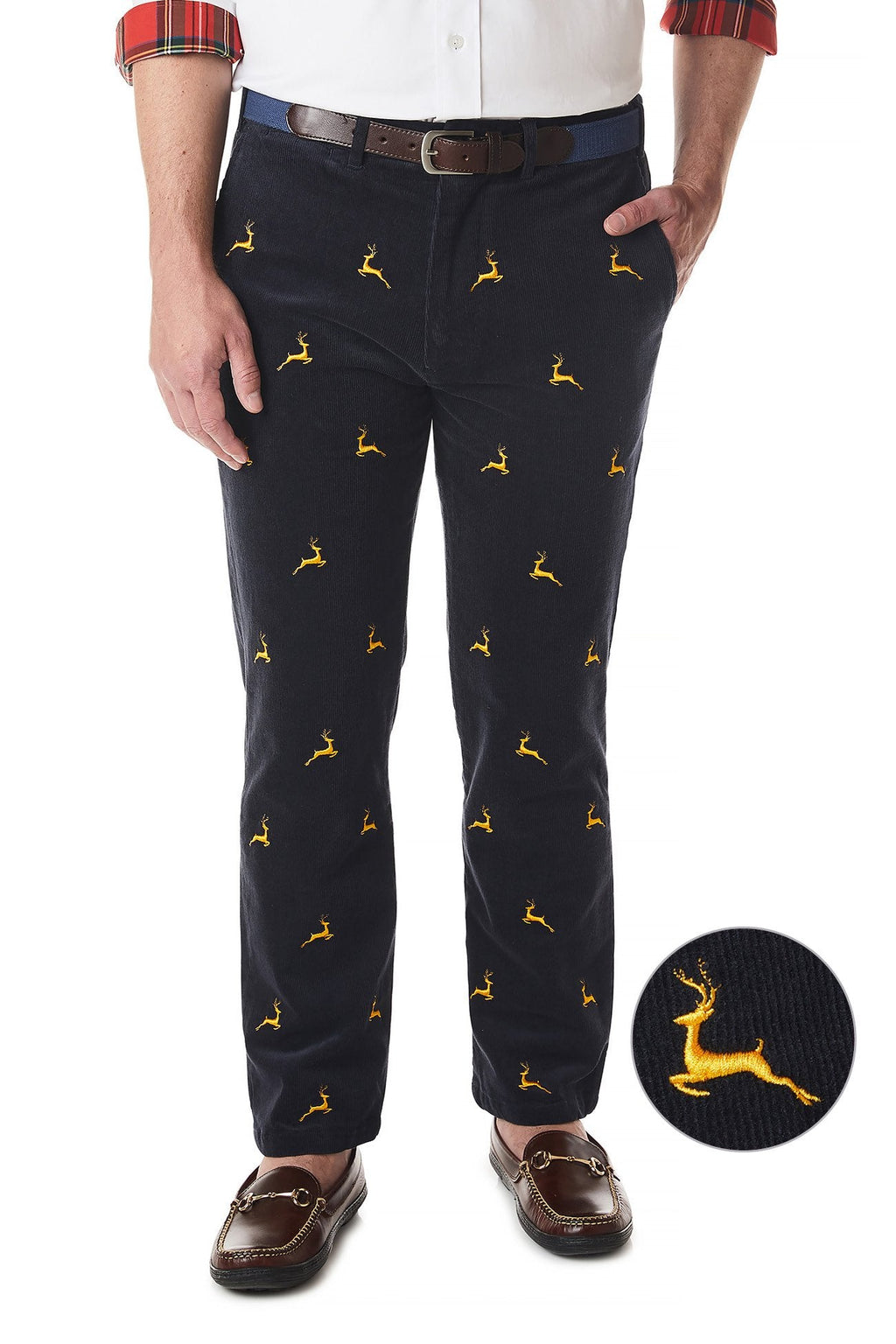 Beachcomber Corduroy Pant Nantucket Navy with Leaping Reindeer ...