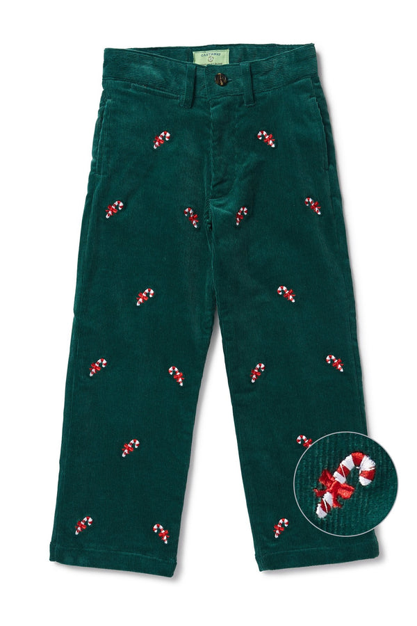 Boys Cotton-Blend Embroidered Pants