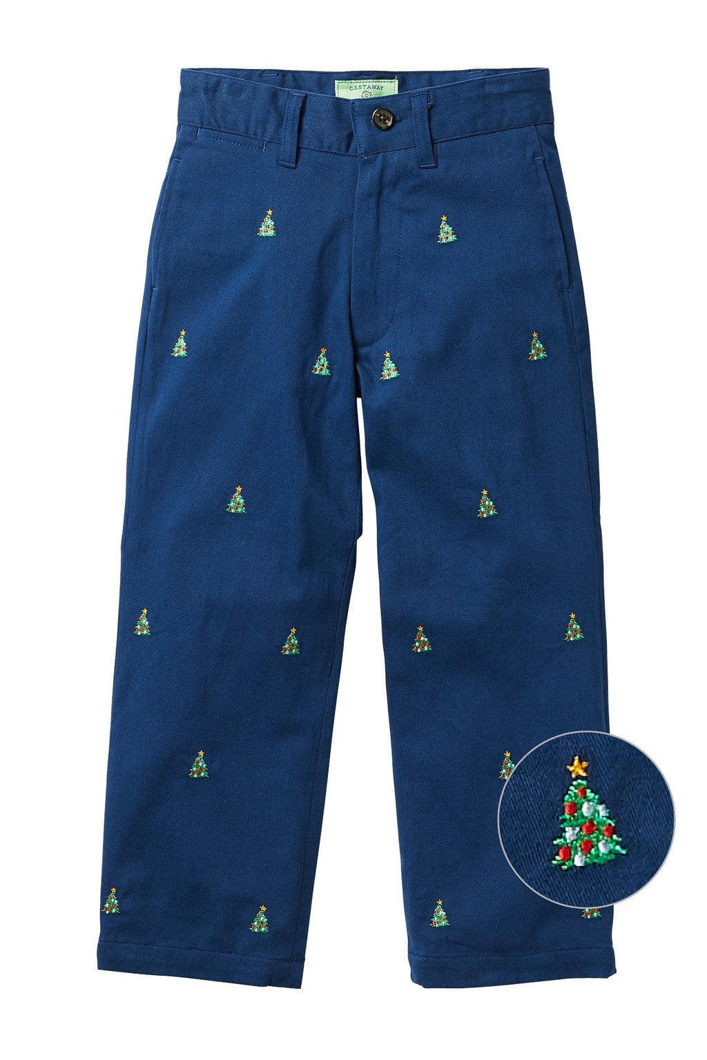 Boys Port Pant Stretch Twill Nantucket Navy with Christmas Tree - Castaway Nantucket Island