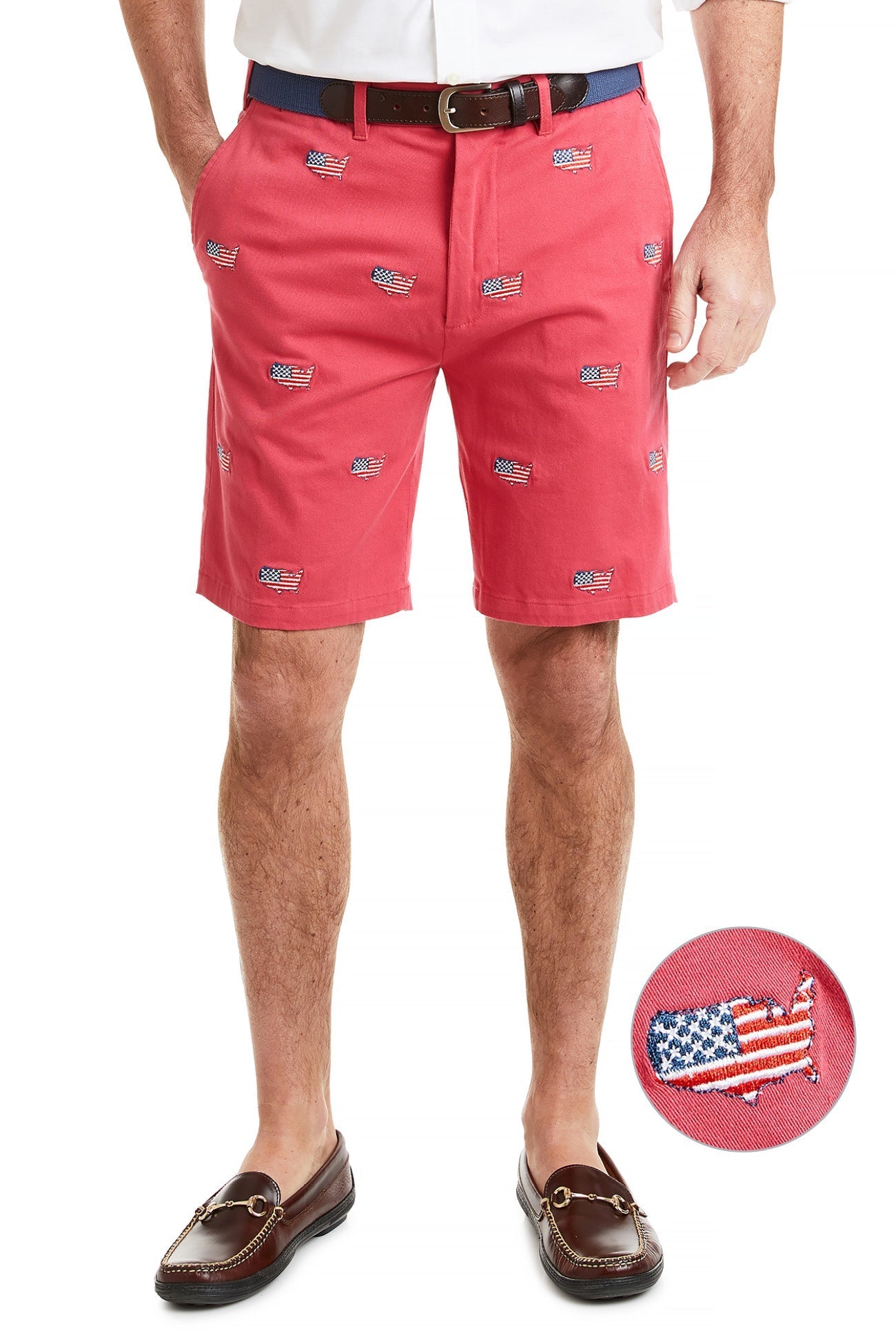 Cisco Short Stretch Twill Hurricane Red with American Flag Map