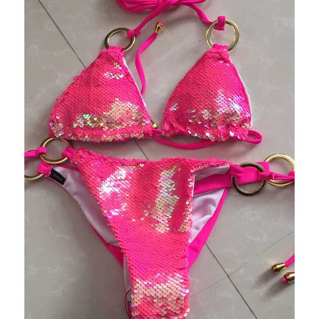 pink sequin bathing suit