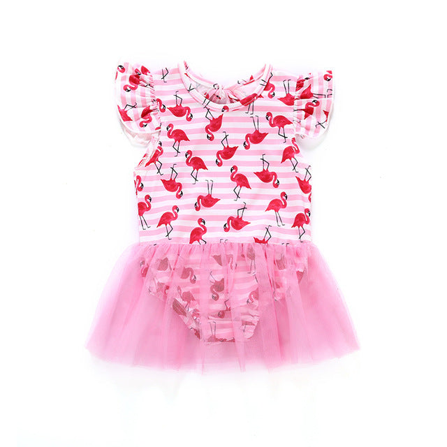 Childrens Swimsuit Cute Summer Baby Bow Designs Flamingos Beach Dresses Baby Girls Bathing Suit Infant Swimwear For 1 2 Years Children Swimming