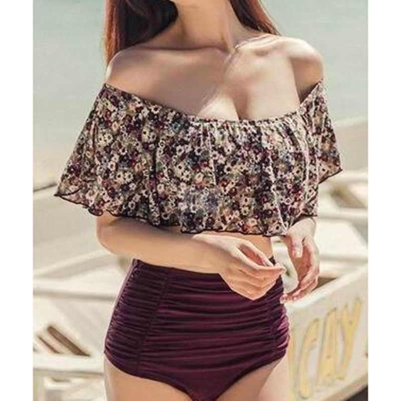 high waisted off the shoulder bathing suit