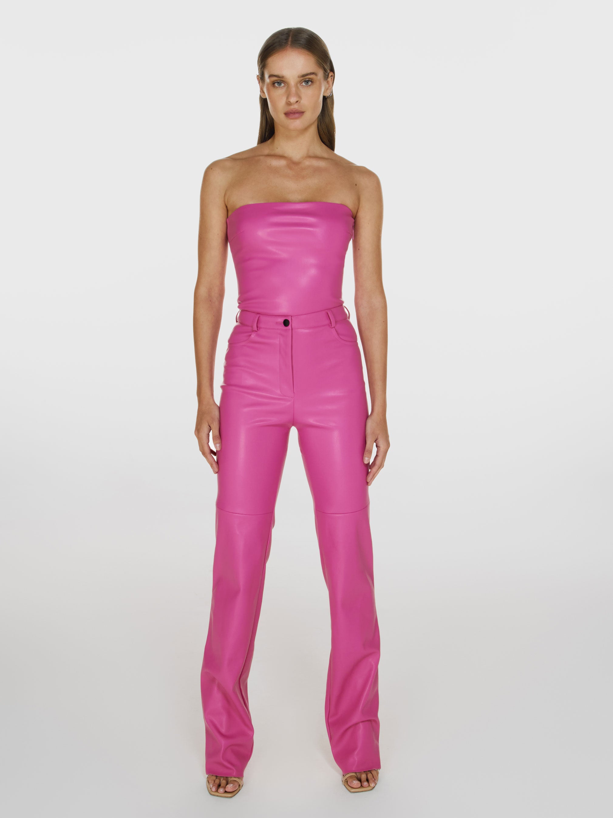 Pink Faux Leather Tube Top