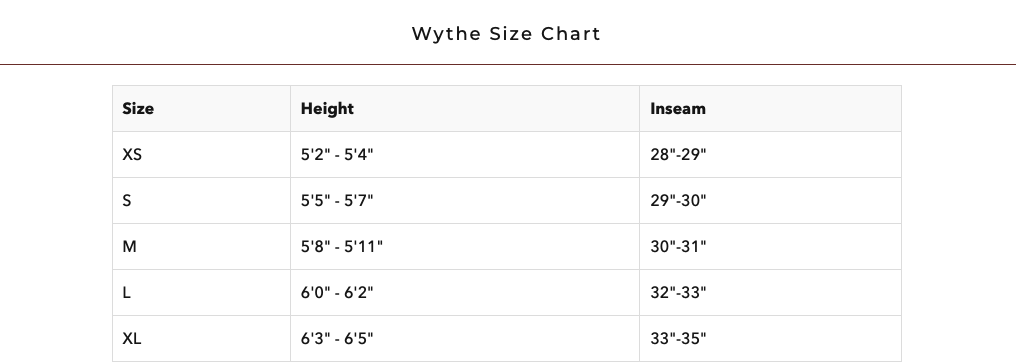 WYTHE SIZES