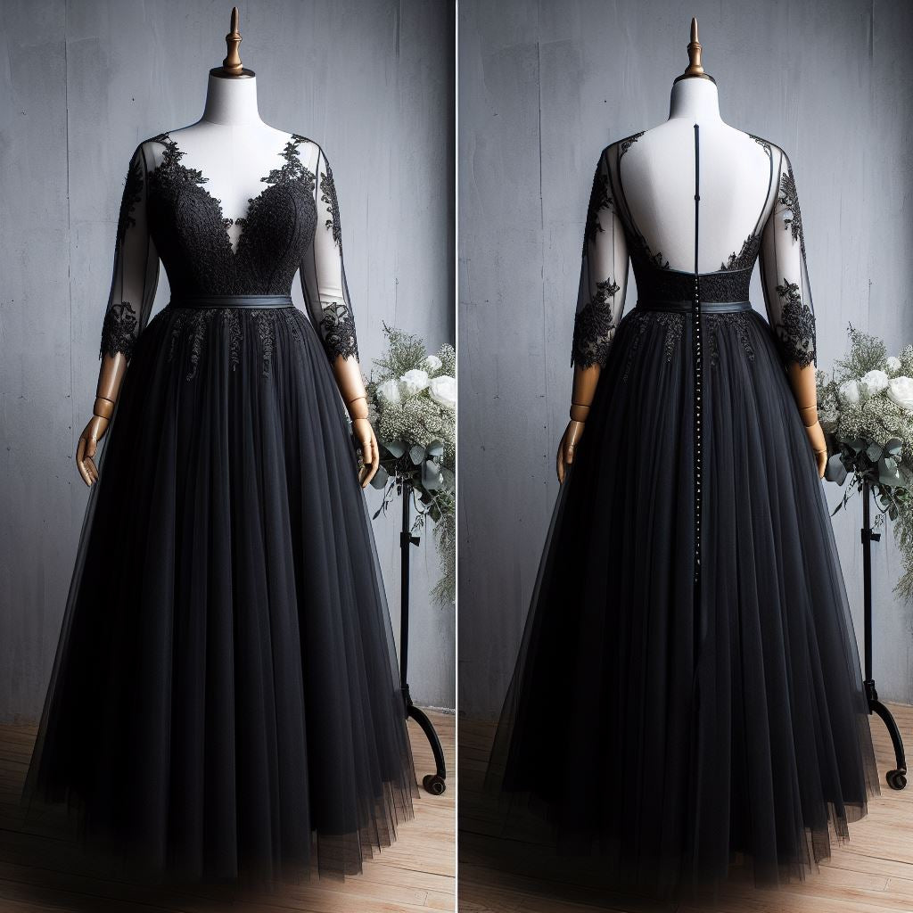 A line black wedding dress custom made dressmaker Perth Australia Envious Bridal & Formal