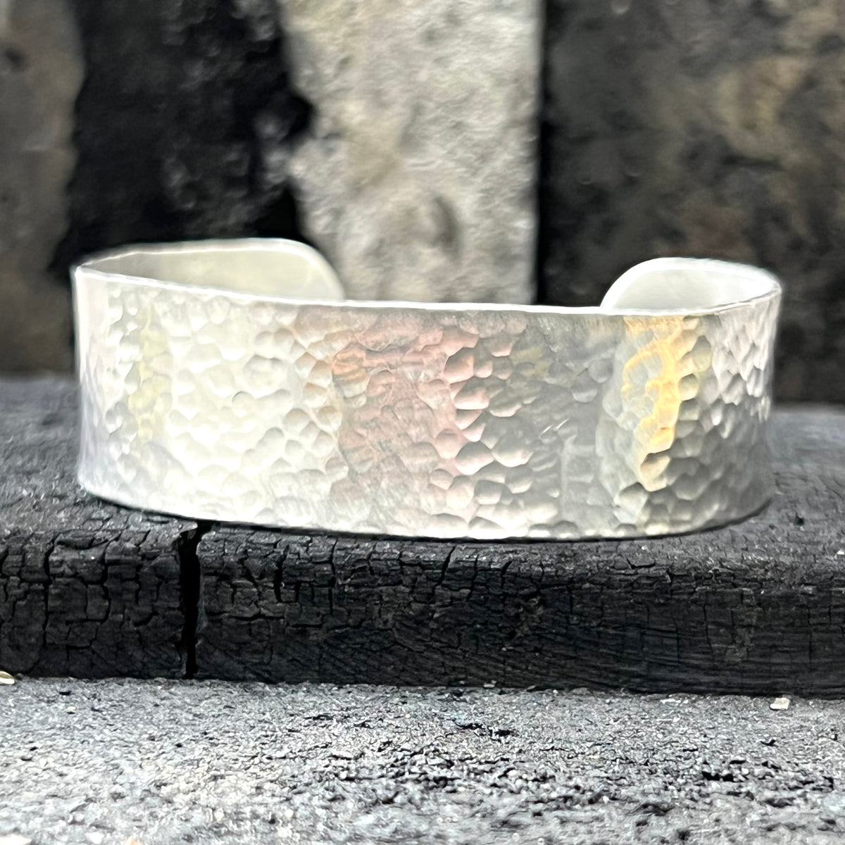 Pure Silver Hammered Cuff Bracelet