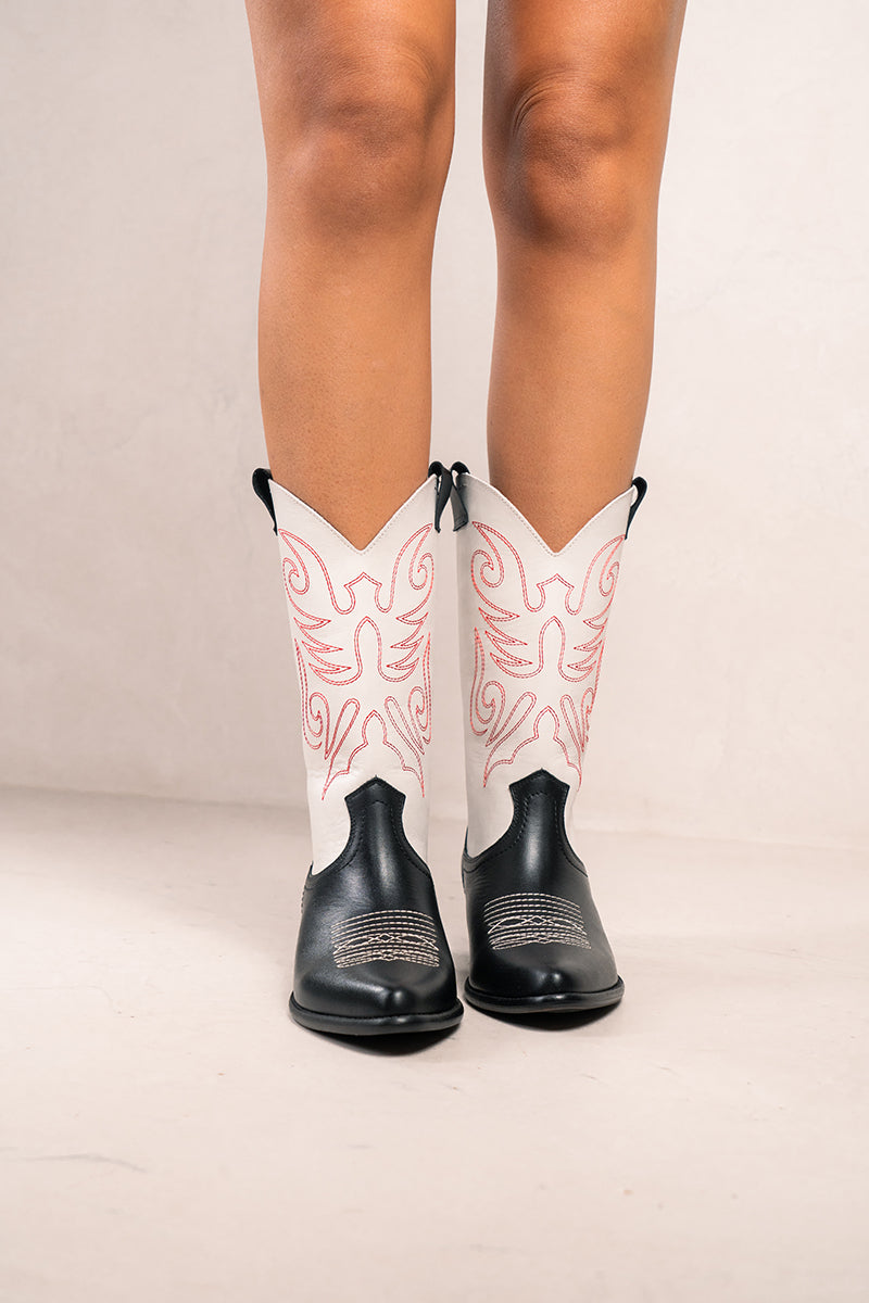 Black and white leather cowboy boot - JANDRA