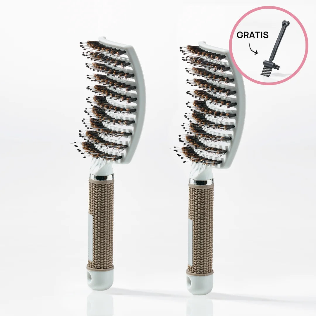 Se 2 stk Curved Paddle Brush + Gratis Cleaning Brush - 2 stk Hvid (Spar 12%) + Gratis Cleaning Brush hos Yuaia Haircare