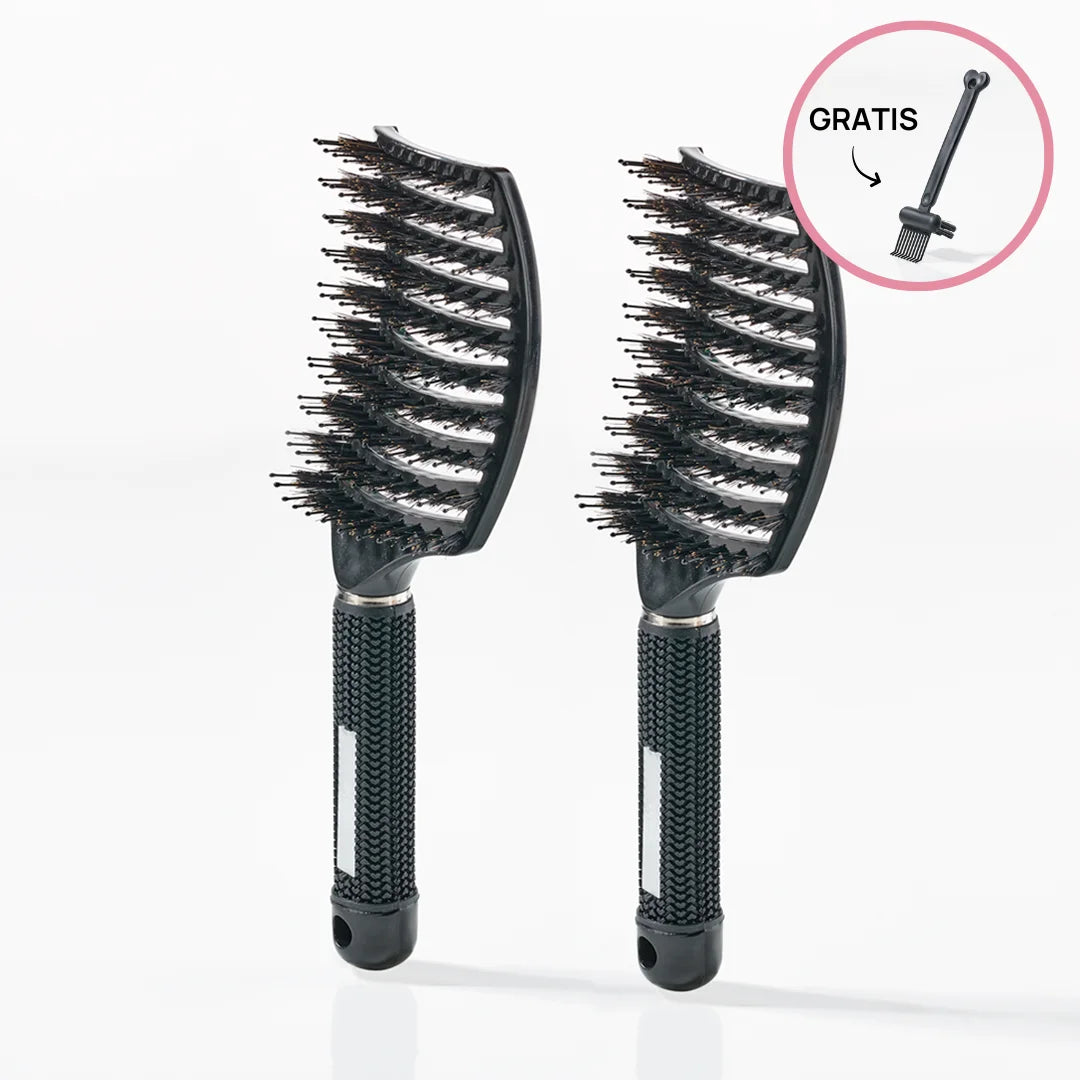 Billede af 2 stk Curved Paddle Brush + Gratis Cleaning Brush - 2 stk Sort (Spar 12%) + Gratis Cleaning Brush