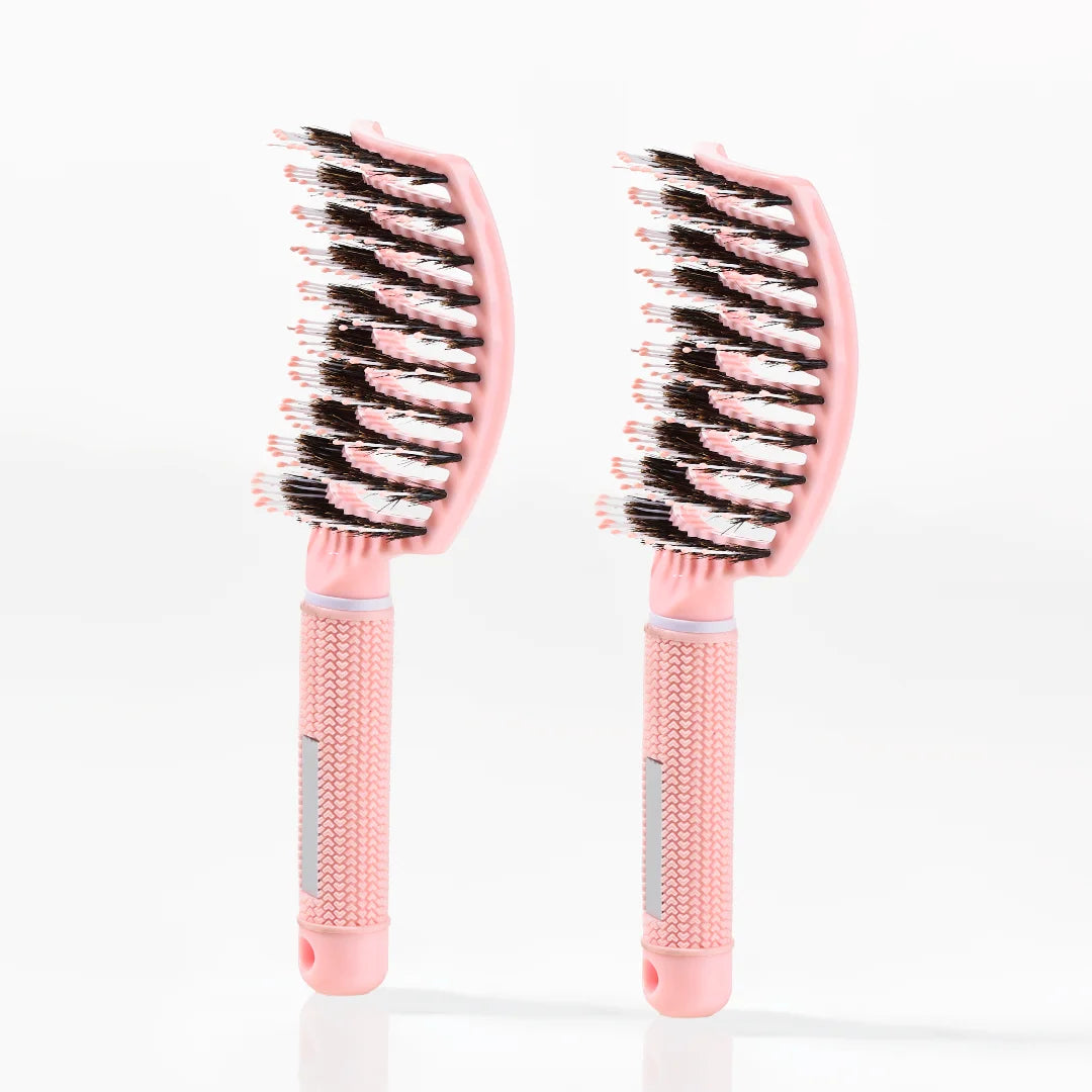 Se Curved Paddle Brush - Hårbørste med vildsvinehår - 2 stk Lyserød (Spar 12%) hos Yuaia Haircare