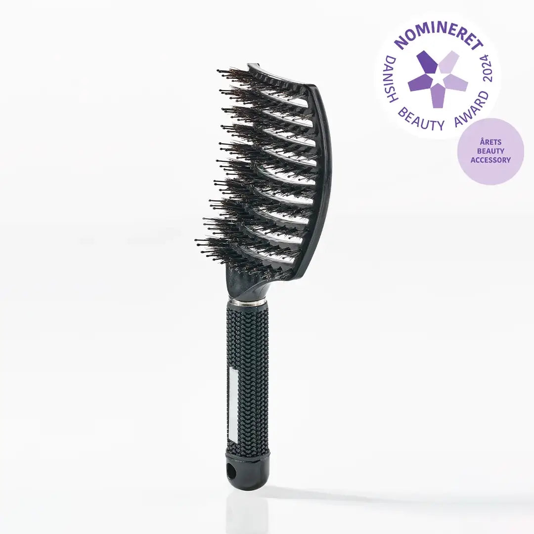 Billede af Curved Paddle Brush - Hårbørste med vildsvinehår - Sort