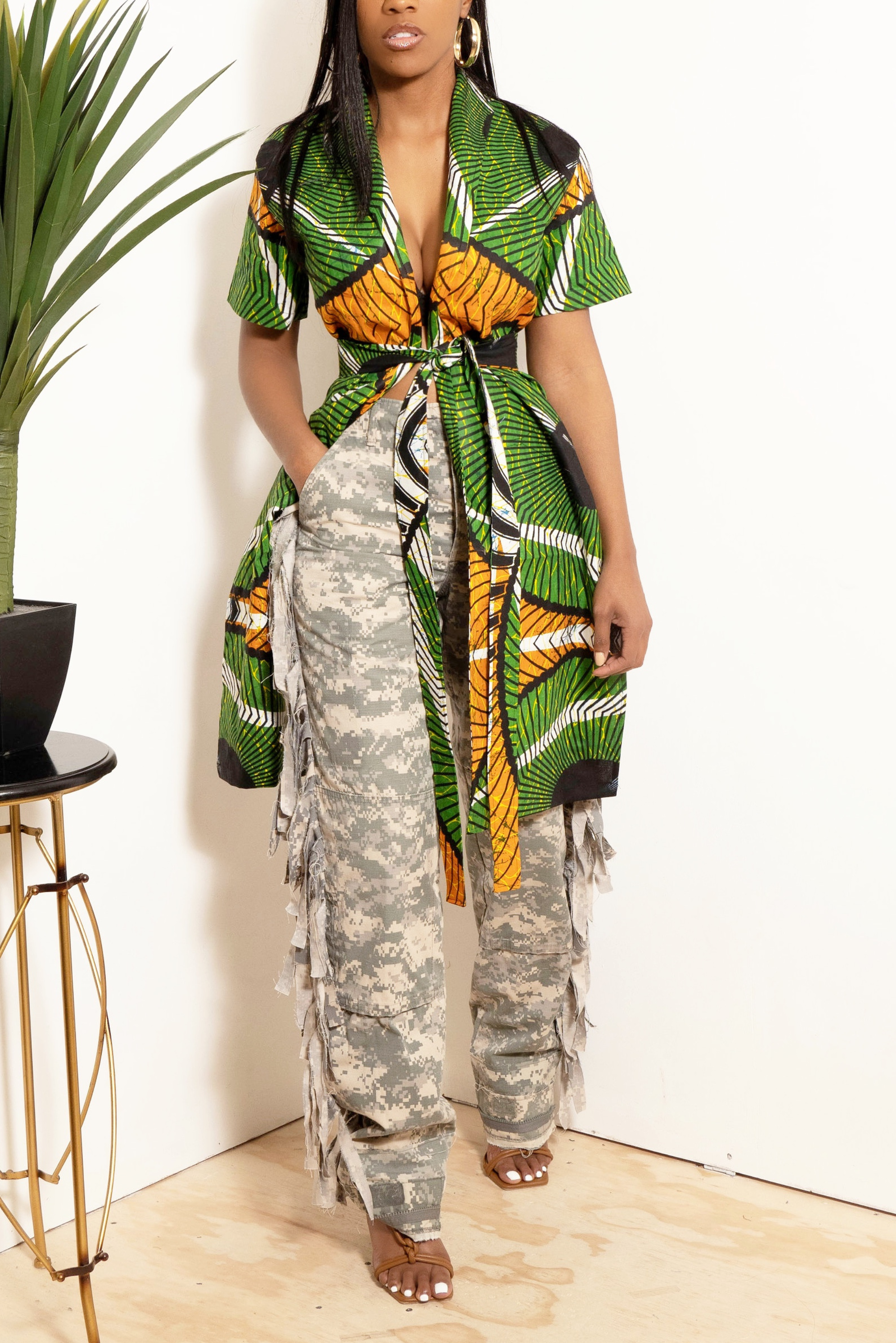 African jungle vibrant backless Dress Blouse jacket