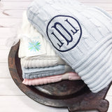 Classic Cotton Cable Knit Personalized Baby  Blanket White
