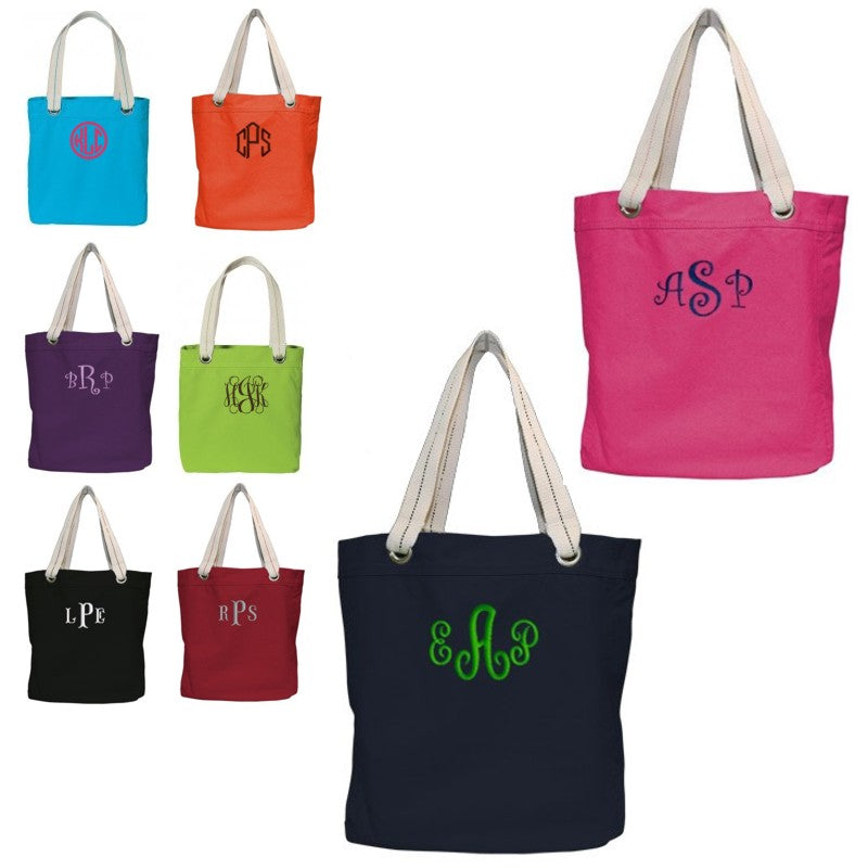 Monogrammed Canvas Tote Bag| Monogrammed Bridesmaids Tote Bags – Preppy ...