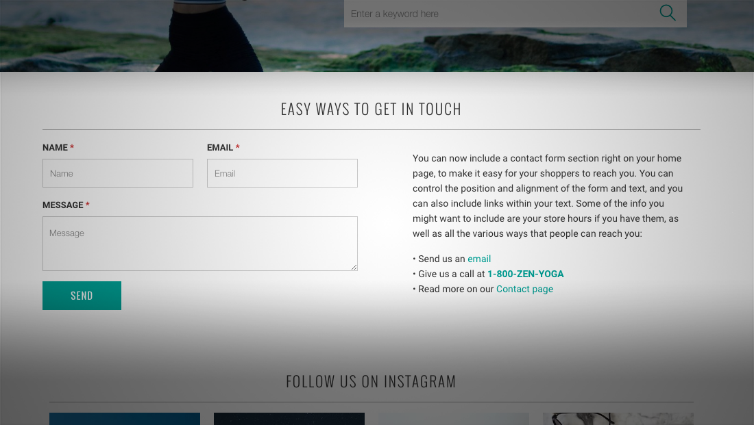 Contact form Shopify section