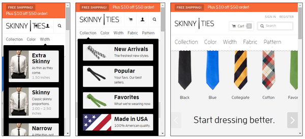 SkinnyTies responsive screens