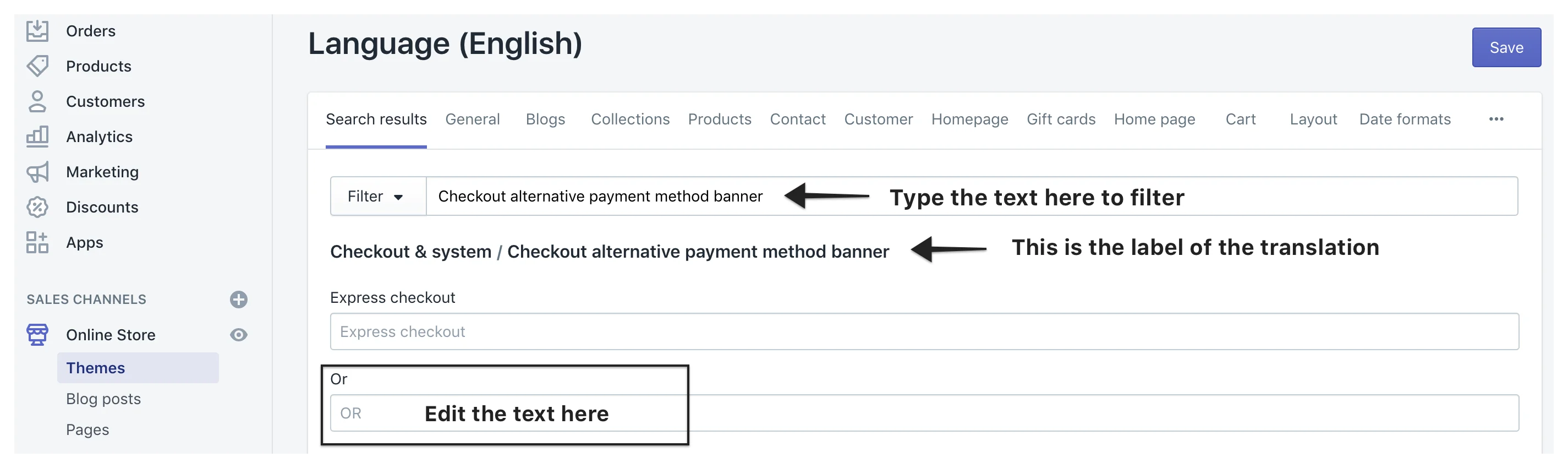 Or text field in the language files