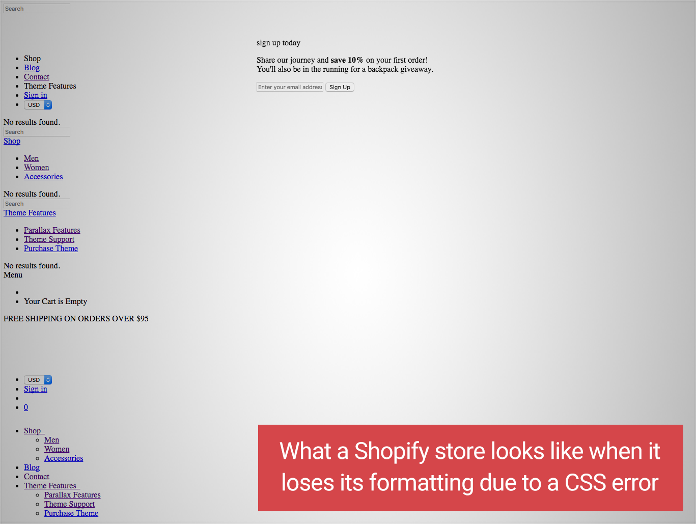 Shopify theme broken CSS