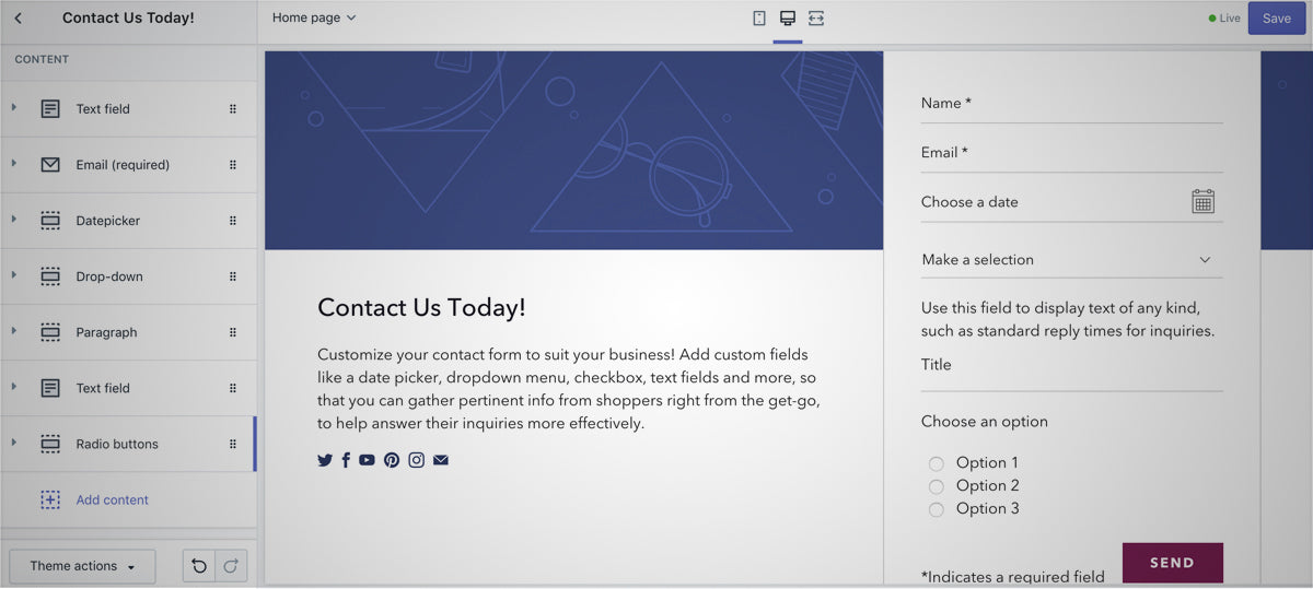 Shopify theme form builder