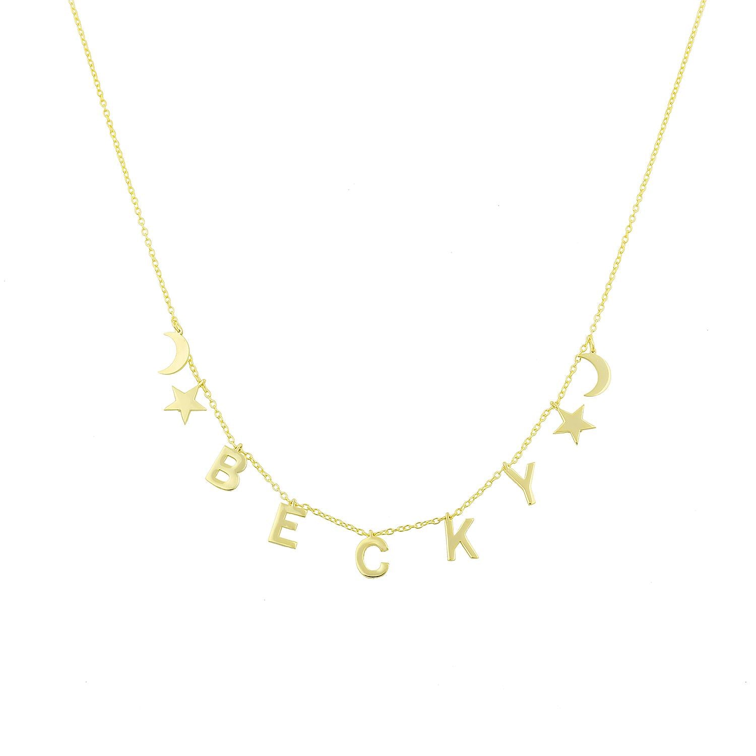 Celestial Dangling Name Necklace – Alex Mika Jewelry