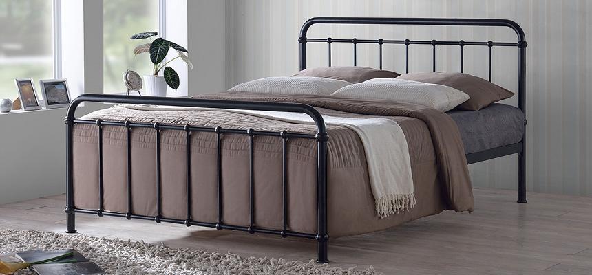 Simple metal bed frame in bedroom