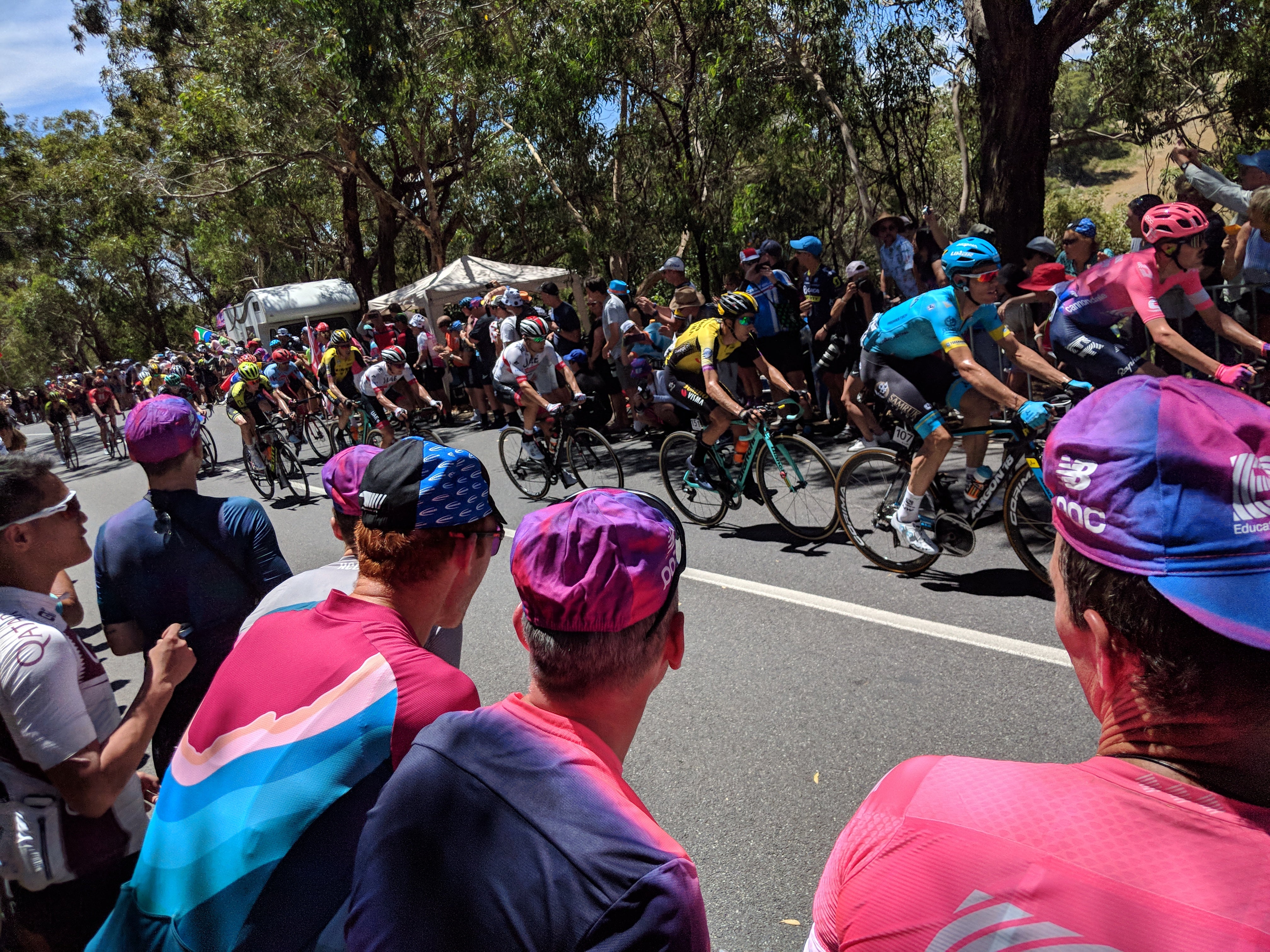 Find a spot on Willunga ill to watch the pro riders