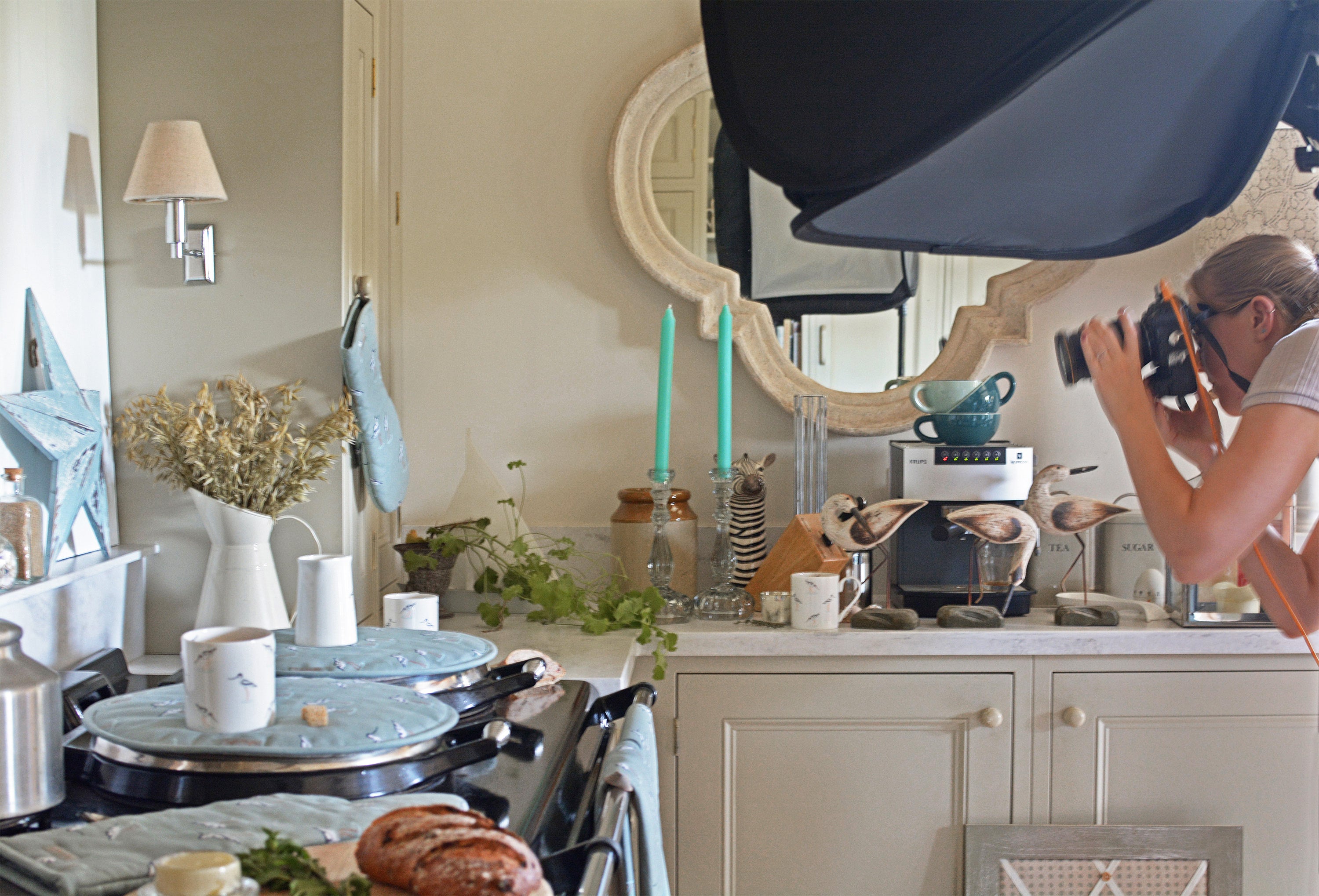 Taking photos of Sophie Allport Coastal Birds Hob Covers on AGA 