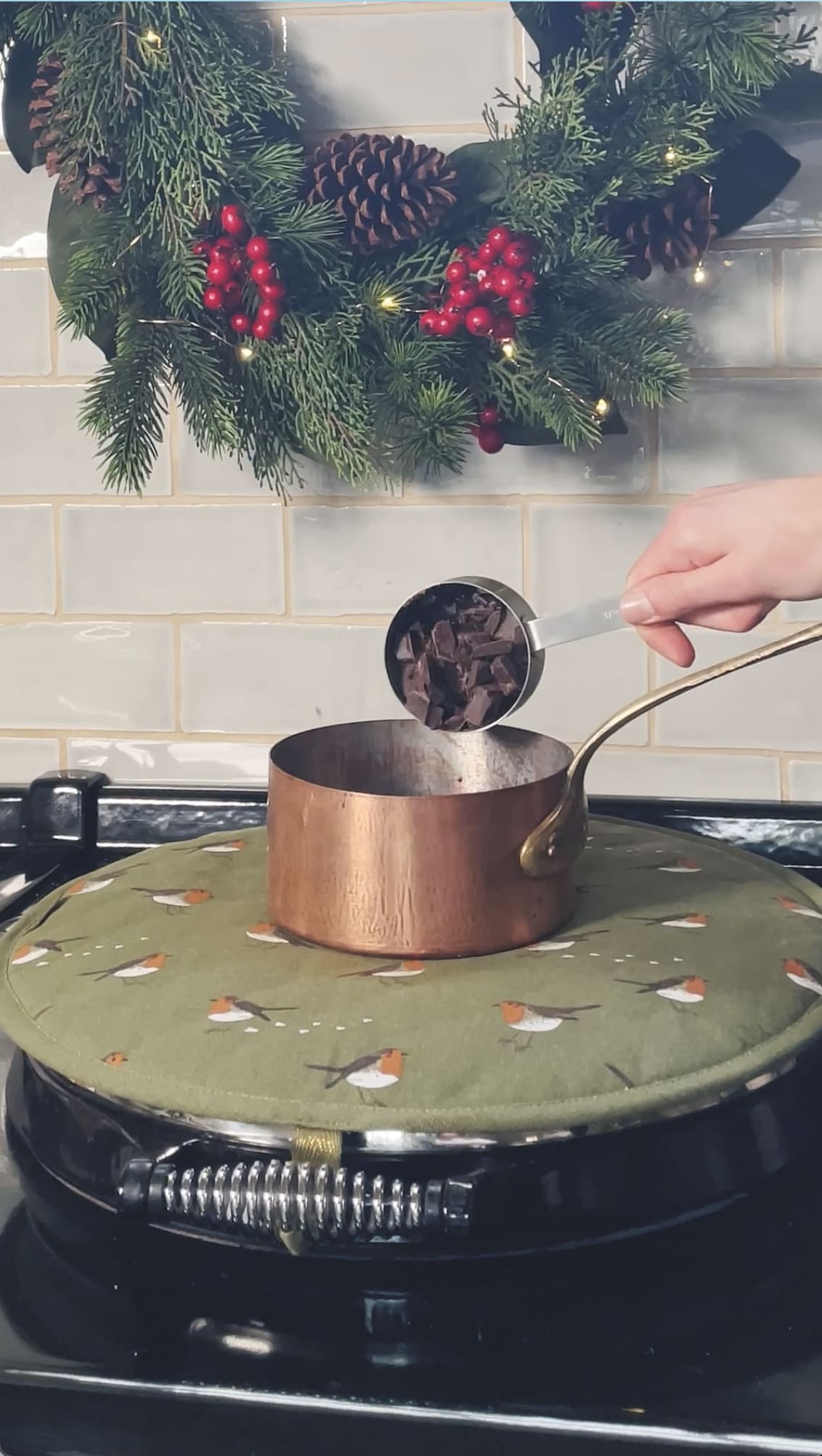 Pour in the chocolate pieces - Choc-Orange hot chocolate recipe from Sophie Allport 