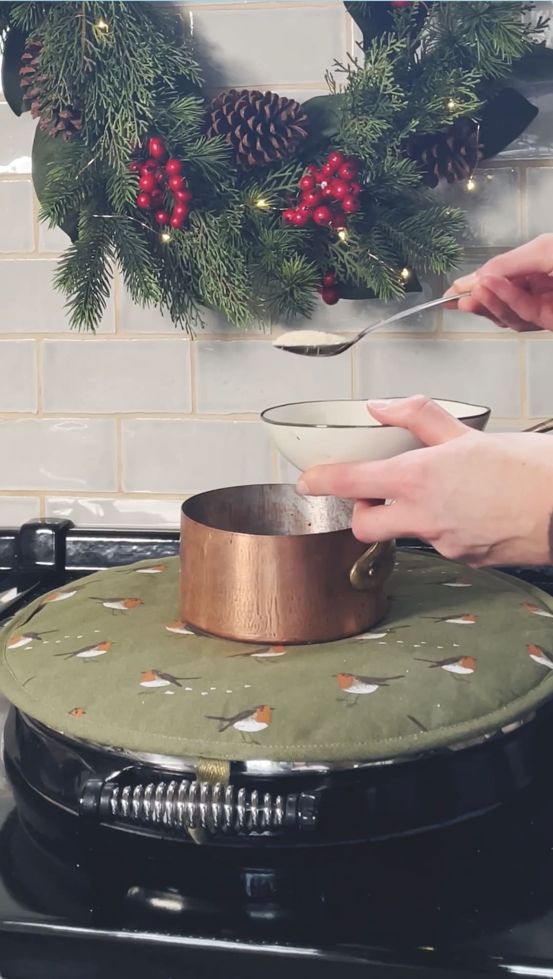 Pour in the sugar - Choc-Orange hot chocolate recipe from Sophie Allport 
