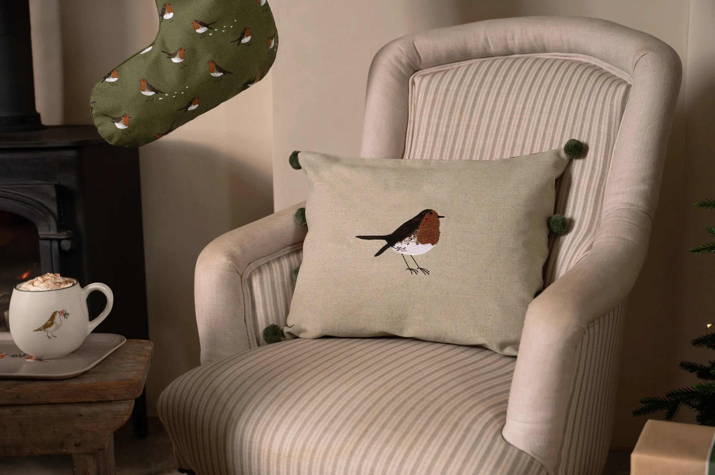 Robin Linen Blend Embroidered Cushion by Sophie Allport 