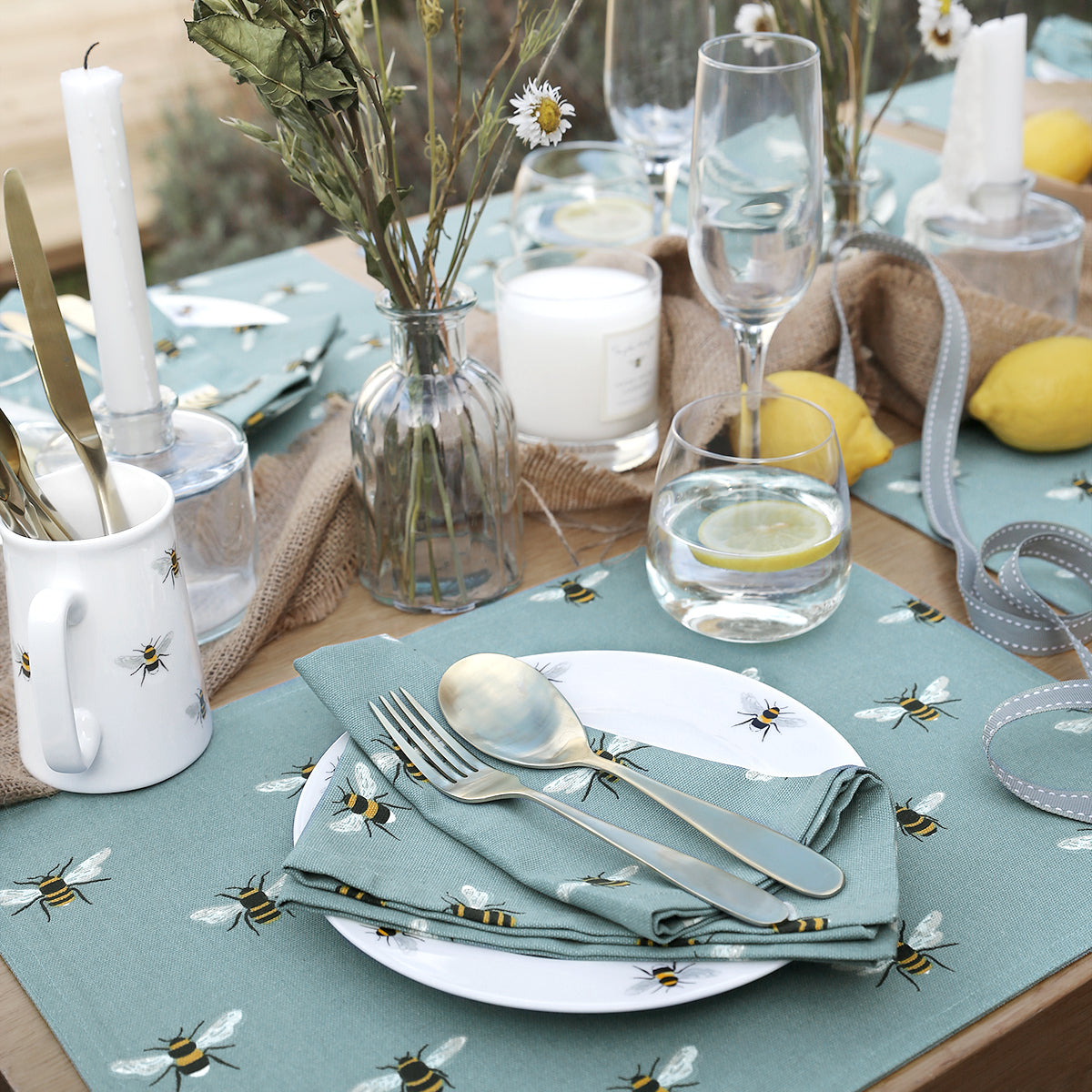 Bees Teal Fabric Placemat