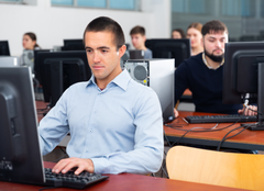 Trainee at a computer station