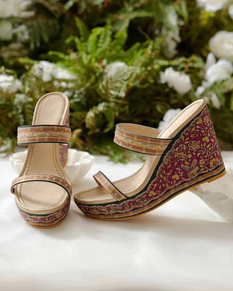 Buy Maroon Embroidered Floral Bead Embellished Wedges by Rajasthani Stuff  Online at Aza Fashions.