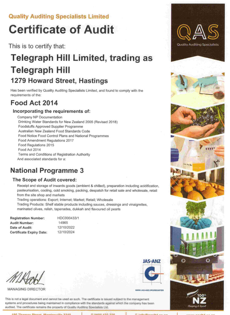 Telegraph Hill Food Safety Certificate