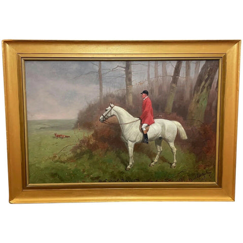 Hunting Oil Painting Horse & Rider Signed Basil Nightingale