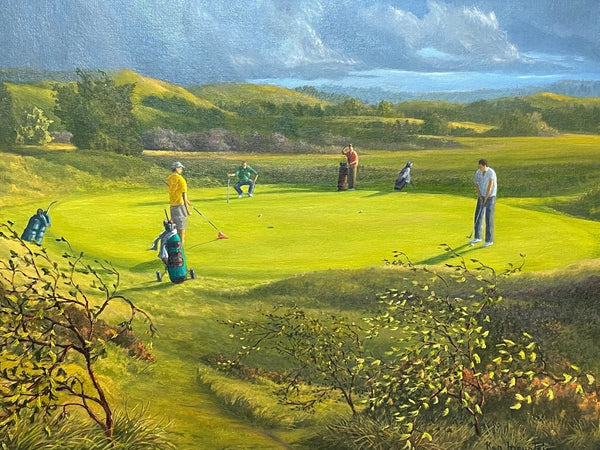 Oil Painting of Golfers on Greens Putting