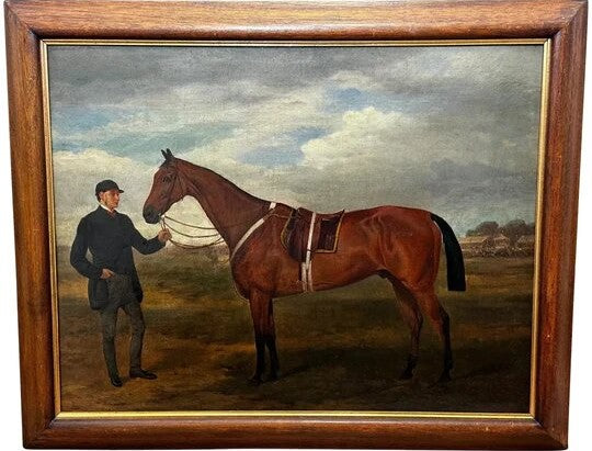 Victorian Painting of Hunter Grooming Horse