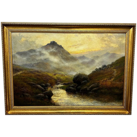 Large Oil Painting Landscape Taw Marsh Dartmoor Devon Signed Alfred de Breanski