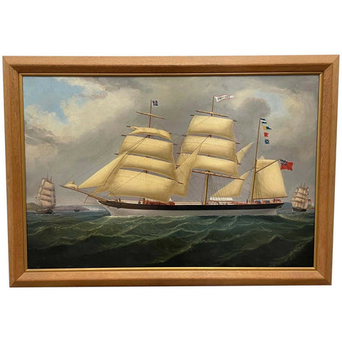 Antique Seascape Oil Painting Barque Sailing Ship Antilles Follower John Loos