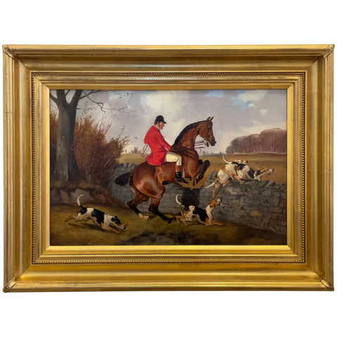 Victorian Sporting Oil Painting "Taking A Fence" Hunting By John Alfred Wheeler