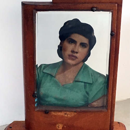 Framed, hand-painted portrait of woman