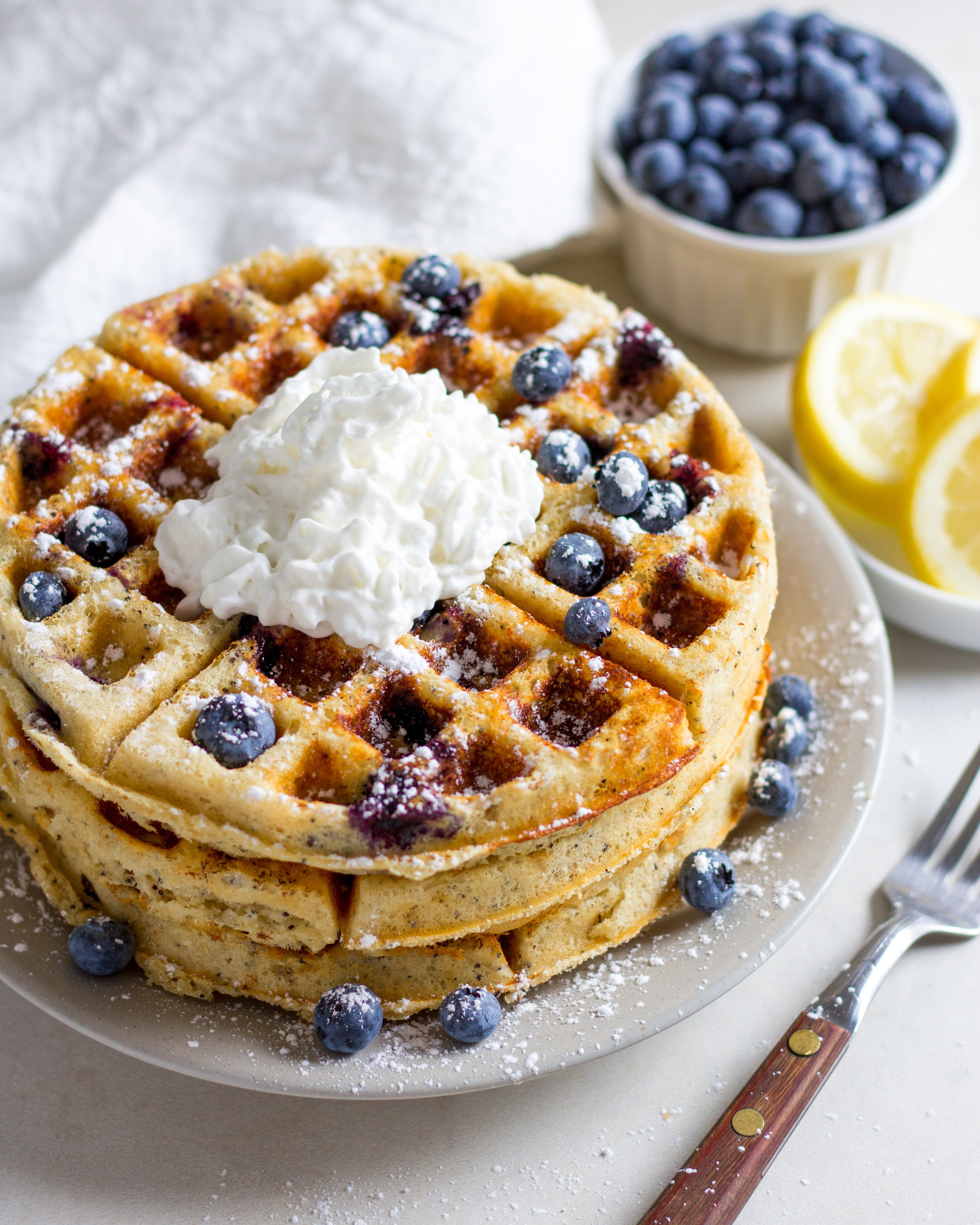 Lemon-Blueberry Poppyseed Ricotta Waffles