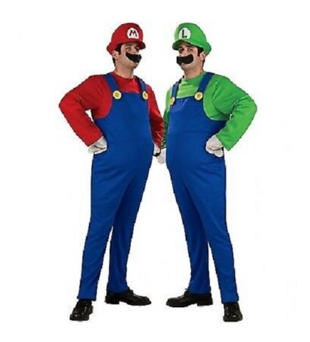 2 men wearing Mario and Luigi costumes