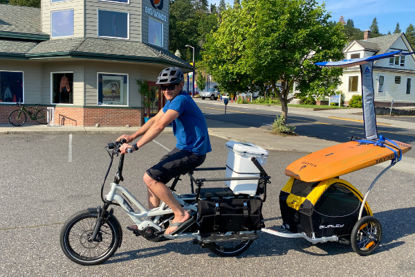 Tern GSD E-Cargo Bike with Burley Trailer Foiling Setup