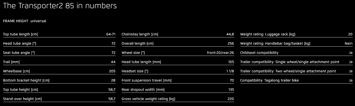 Riese & Muller Transporter2 85 Vario 545 Geometry